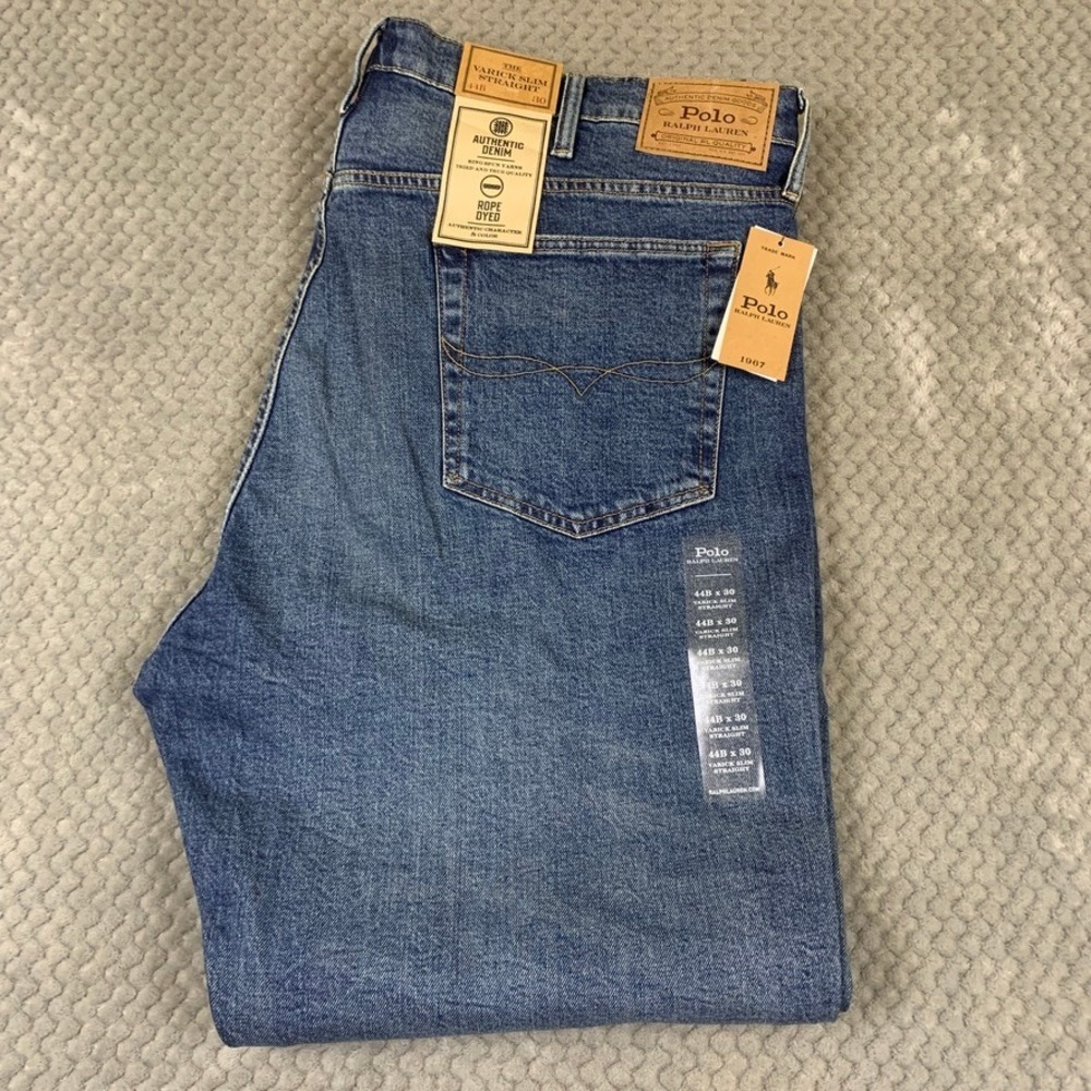 Polo Ralph Lauren Varick Slim Straight Jeans Mens 44x30 Blue Authentic Denim NWT